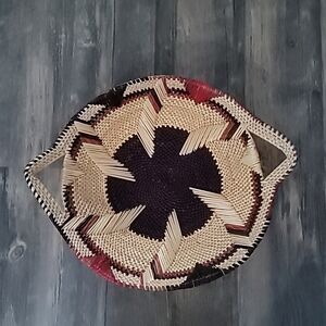 African Soe Tray Handmade Woven Sea Grass Basket Red/ Black/Natural 13" diam...